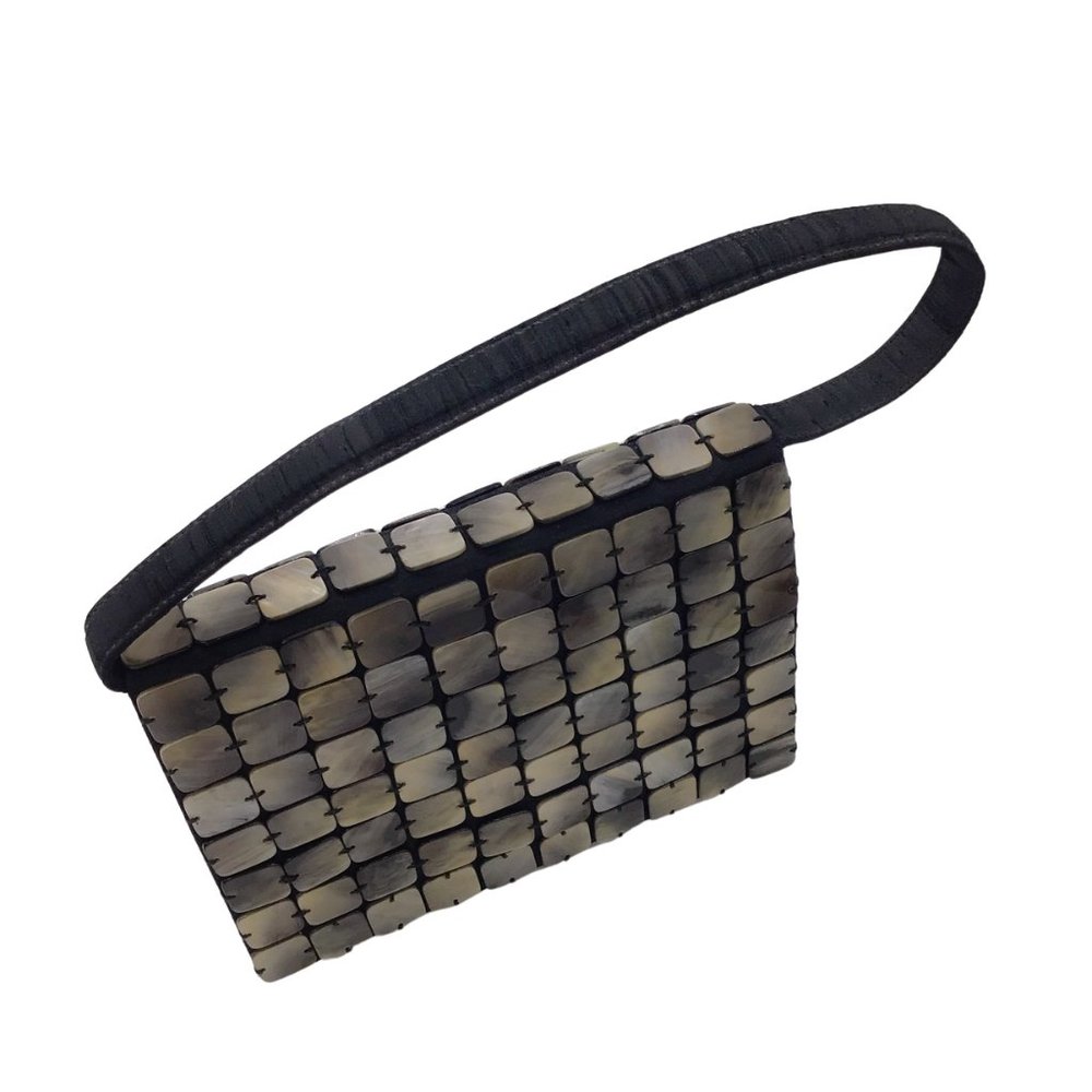 BOTTEGA VENETA VINTAGE BLACK SHELL DETAIL SILK HANDBAG - Picture 5 of 12